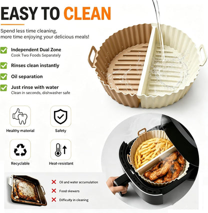 Round Silicone Air Fryer Liners Reusable 2PCS for Double Basket
