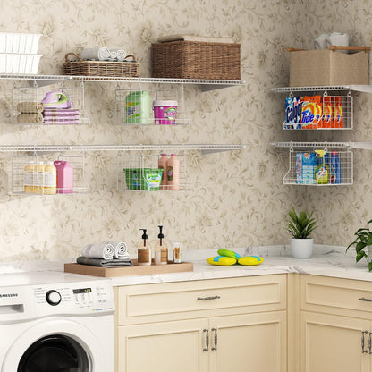 3-Tier Foldable Laundry Basket Organizer with Rotating Hooks(no wire shelf) | Space-Saving Over Washer and Dryer Shelf for Laundry Room Organization and Storage, Durable Wire Shelving Unit, White
