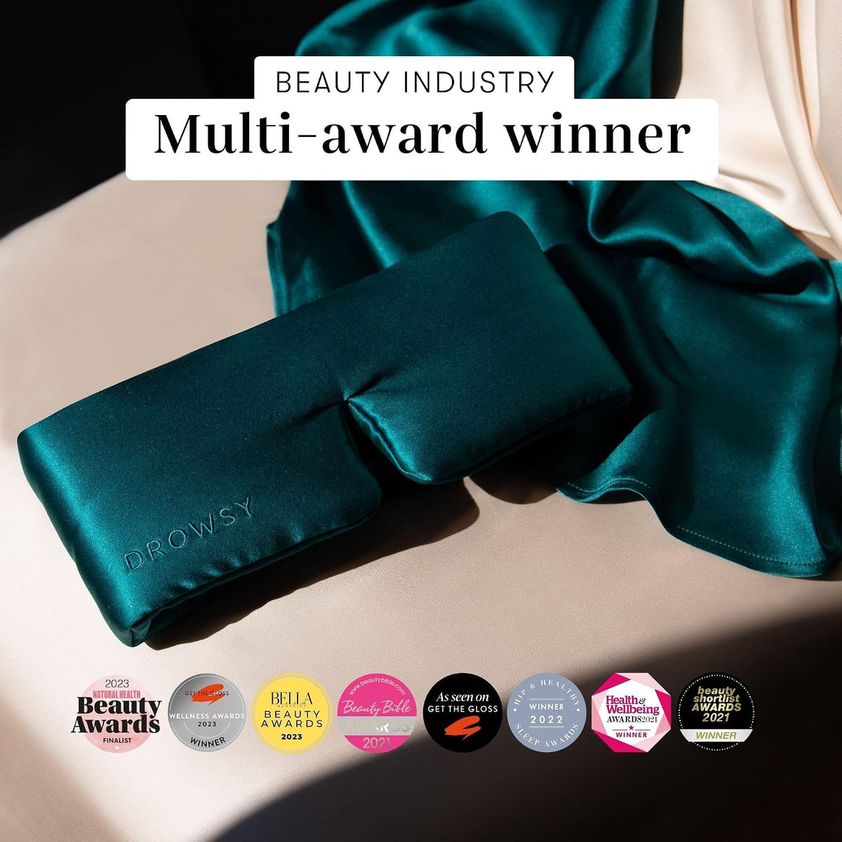 DROWSY Silk Sleep Mask - Face-Hugging, Padded Cocoon for Luxury Sleep in Total Darkness - 100% Pure Mulberry Silk, Skin-Hydrating & Adjustable (Midnight Blue)