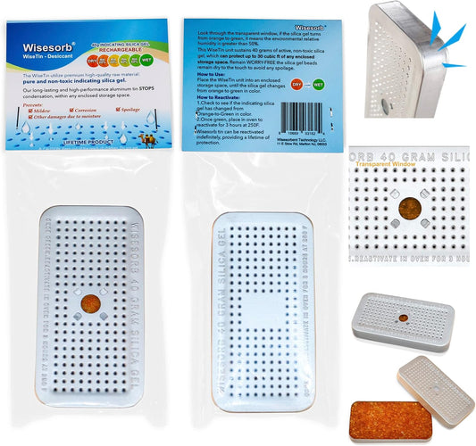 Wisesorb 500g 2pcs Rechargeable Car Dehumidifier Moisture Absorbers Bags, Reusable Desiccant Color Indicating Silica Gel Packets, Microwave Reactivated Visible Desiccant Packs for Car Closet Basement