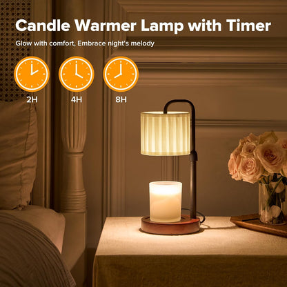 Candle Warmer Lamp with Timer, Dimmable Wax Warmer Candle Lamp for Jar Candle with 2 Bulbs, Christmas Birthday Gifts for Women Mom, Home Decor for Room, Bedroom, Kitchen-Linen Fabric