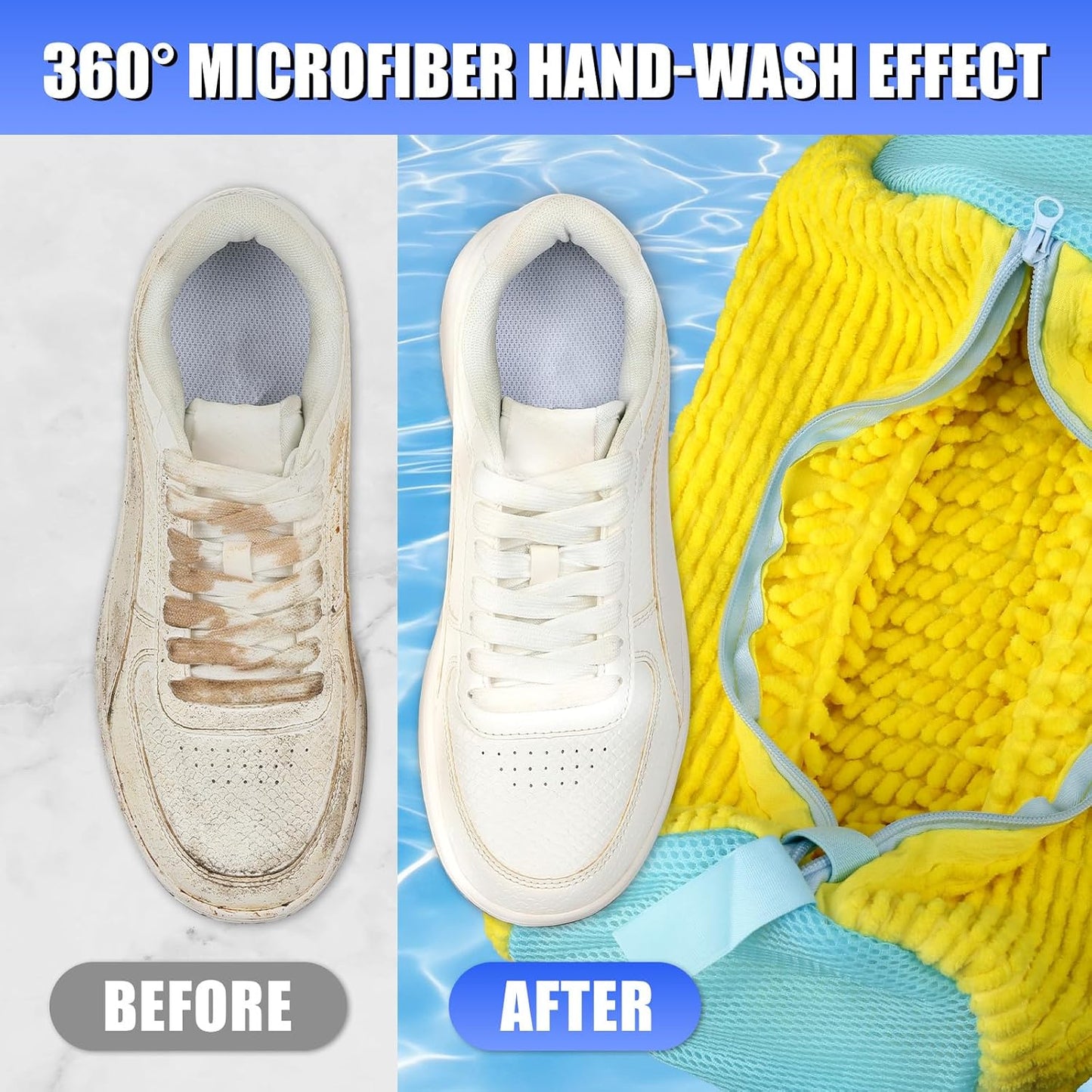 Shoe Bag for Washing Machine, 2 Pack Shoe Laundry Bag | Reusable Shoe Washing Bags for Sneakers, 360° Deep Cleaning, Self-Locking Zipper, Lightweight 160g Design for Washer & Dryer