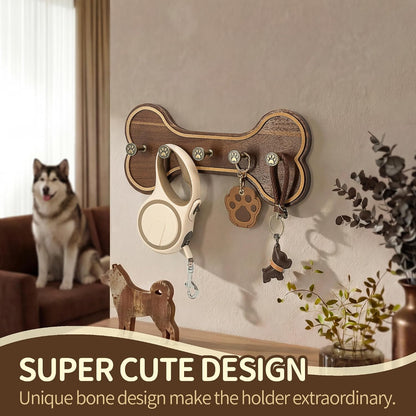 MTERSN Dog Leash Holder Wall Mount with 3D Paws Hooks, Distressed White | Bone-Shaped Dog Leash Holder for Wall, Leash Holder, 5 Dog Leash Hook, Pet Accessories Storage, Gift for Dog Lovers