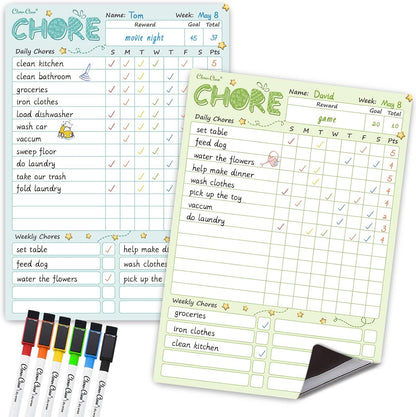 Magnetic Dry Erase Chore Chart - 8.5"x12" Behavior Responsibility Chore Board for Kids, Teenagers - 6 Extra Fine Point Markers Included - Shipped Flat 3 Pcs Blue Pink & Green