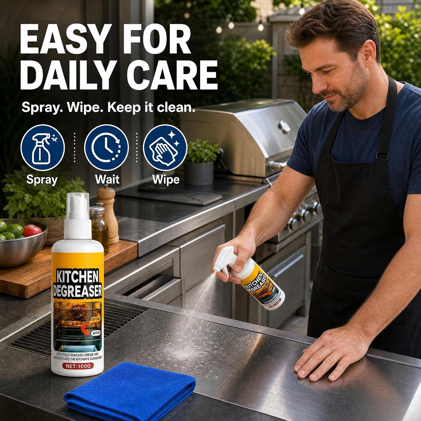 Greasekiller BBQ Grill Cleaner Spray, Grill Cleaner, Heavy Duty Grills Degreaser Spray, Removes Grease for BBQ Grate, Grills Lid,Stovetop,Oven,Range Hood