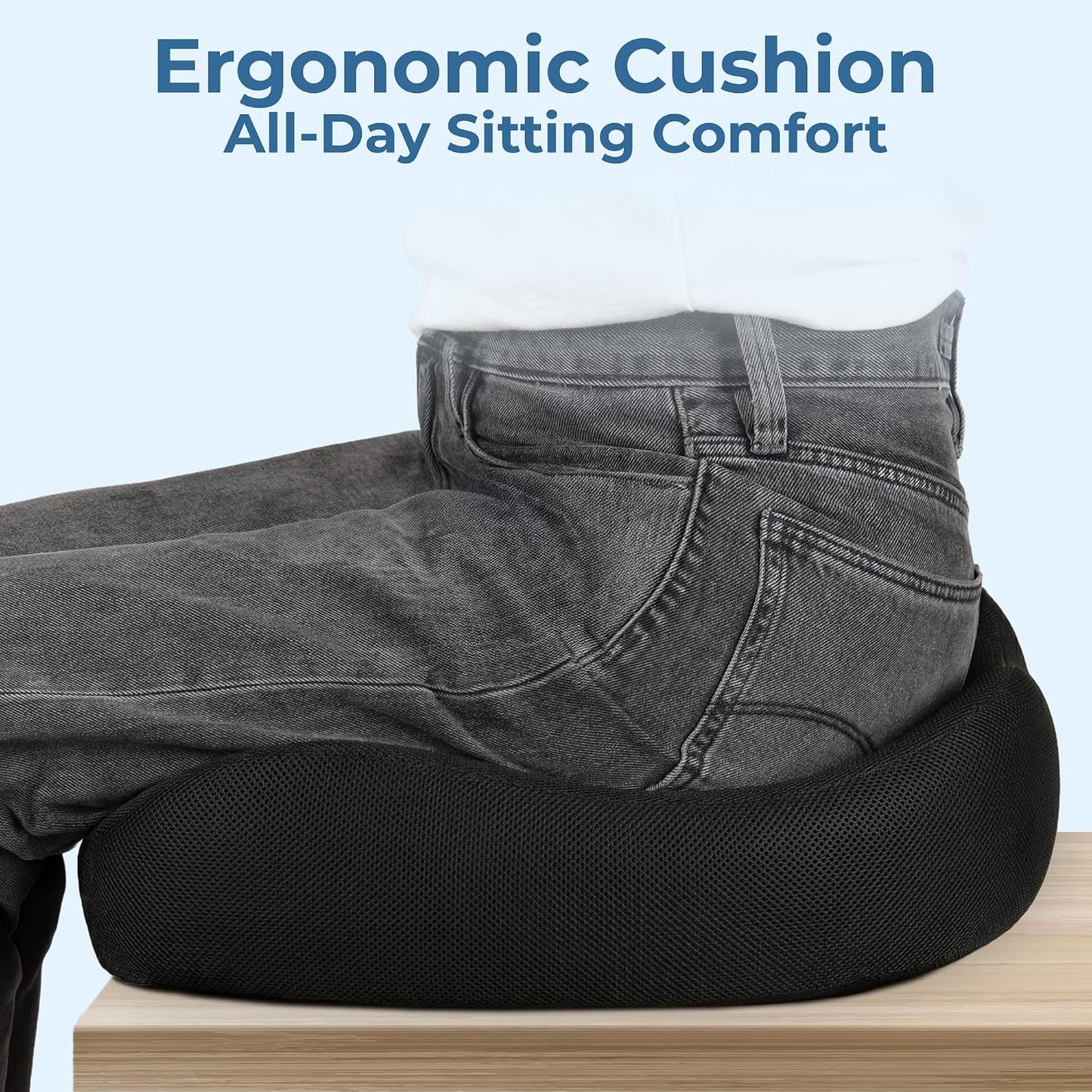 5 STARS UNITED Seat Cushion - Memory Foam Chair Cushion for Tailbone Pain Relief - Ergonomic Support for Coccyx, Sciatica & Butt - Office, Desk & Gaming Chair, Car Seat, Wheelchair, Airplane, Black
