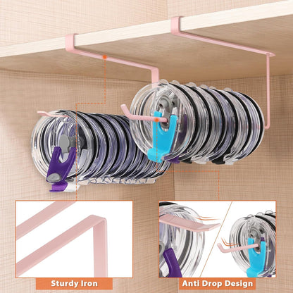 Tumbler Lid Organizer, Versatile Tumbler Lid Storage Holds 10 Lids, Black | Space Saving Cup Lid Organizers Inside Cabinet Tumbler Lid Hook for Kitchen Organizer and Storage, Paper Towel Rack Hanger