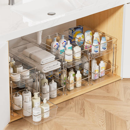 Vtopmart 2 Pack Pull Out Bathroom Under Sink Organizer (S-Standard) | Slide-out drawers, Multi-purpose storage, Clear visibility, Easy Set-up