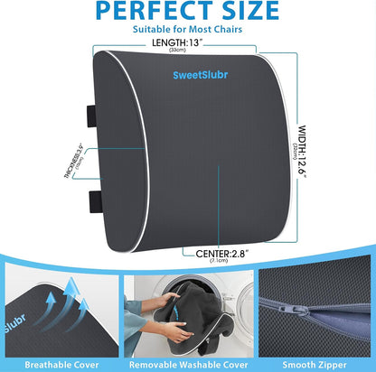 SweetSlubr Lumbar Support Pillow for Office Chair,Back Support(Black,Large)