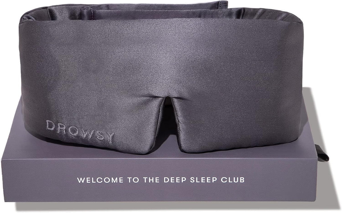 DROWSY Silk Sleep Mask - Face-Hugging, Padded Cocoon for Luxury Sleep in Total Darkness - 100% Pure Mulberry Silk, Skin-Hydrating & Adjustable (Midnight Blue)