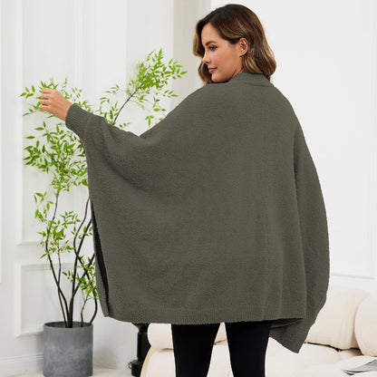 Wearable Blanket Sherpa Poncho Unique Office Work Warm Cozy Shawl TV Throw Blankets, Plush Cape Wrap for Adults