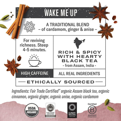 Numi Organic Rooibos Chai Tea, 18 Herbal Bags, Microplastic Free, Rich Flavor with Cinnamon, Allspice & Ginger, Caffeine Free