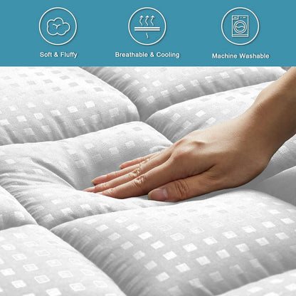 HYLEORY Queen Mattress Pad Quilted Fitted Mattress Protector Cooling Pillow Top Mattress Cover Breathable Fluffy Soft Mattress Topper with 8-21" Deep Pocket, Dark Grey