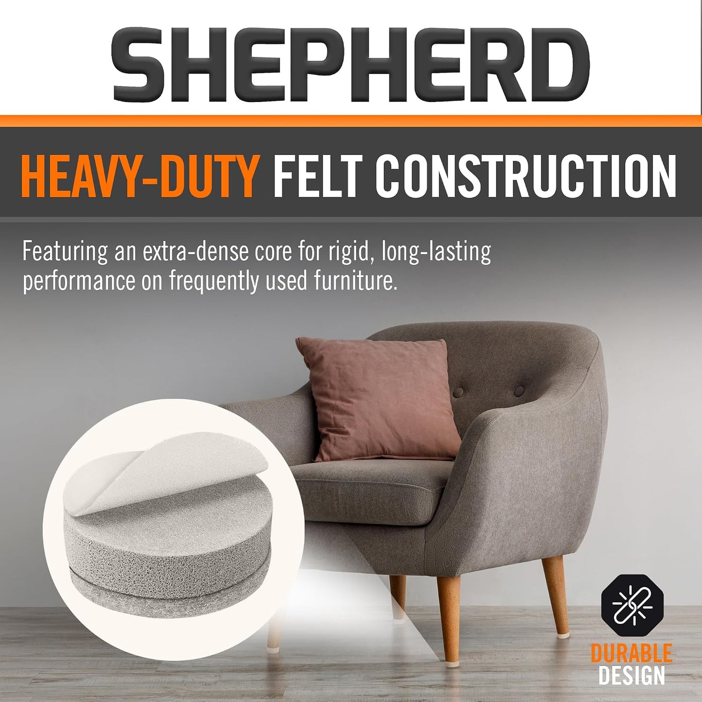 Shepherd 1" Round Leveling Self-Adhesive Felt Furniture Sliders for Hard Surfaces, Leveling Adhesive Furniture Moving Pads for Beds, Sofas, Dressers, Set of 8, Beige