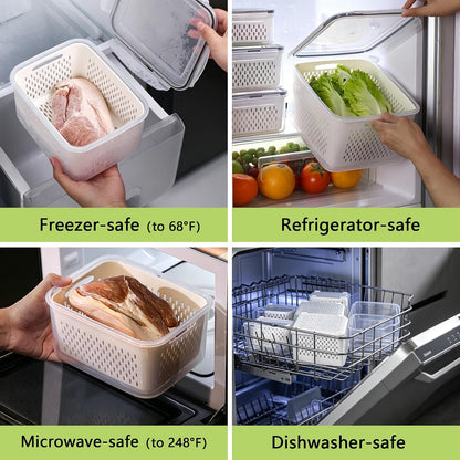 5 Pack Fruit Storage Containers for Fridge,Produce Container for Fridge with Removable Colanders,Leakproof Refrigerator Organizers and Storage for Produce Berry Vegetable Salad Meat Food Keep Fresh