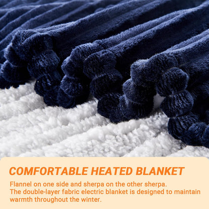 Heated Blanket Electric Throw, Soft Flannel Heating Blanket with 8 Hours Auto Off 10 Fast Heating Levels Machine Washable Sherpa Heated Blanket with Overheating Protection