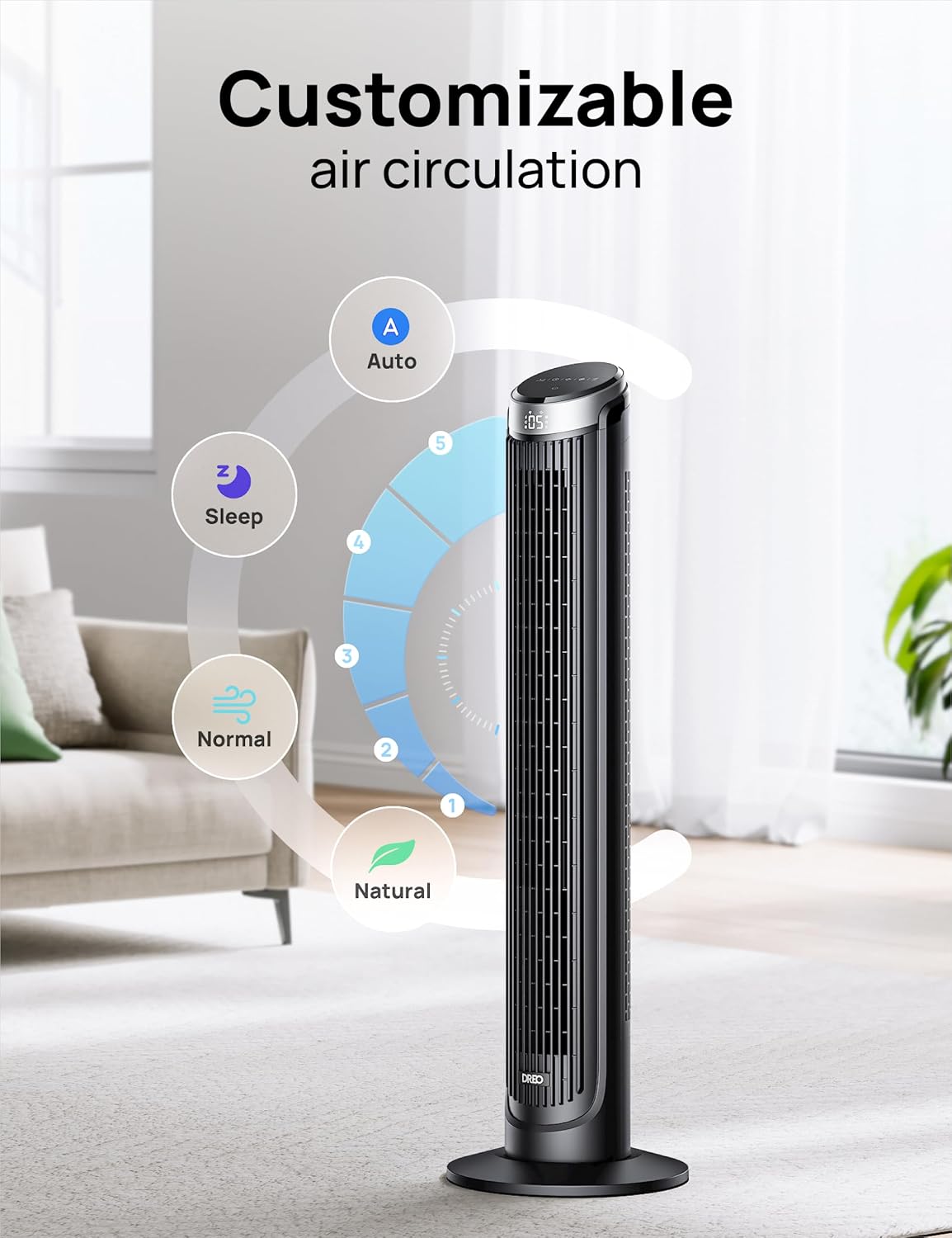 DREO Tower Fan for Bedroom, 90° Oscillating Fans that Blow Cold Air