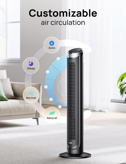 DREO Smart Tower Fan for Bedroom, 90° Oscillating Fan, 26ft/s Wind, 28dB
