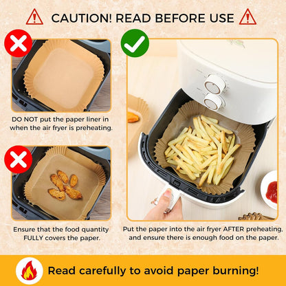 Air Fryer Liners Disposable, 150Pcs Parchment Paper 8" Square for 5-8QT | [Food Grade Material] Unbleached Parchment Paper Non-Stick & Waterproof Oilproof Easy Cleanup for Air Fryer Sheets Papers