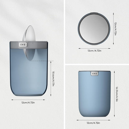 EKO Fandy 0.58 Gal/2.2L Mini Trash Can with Lid, Swing-Top Desktop Trash Can for Bathroom, Countertop, Vanity, Desk or Office, Small Garbage Bin (Blue)