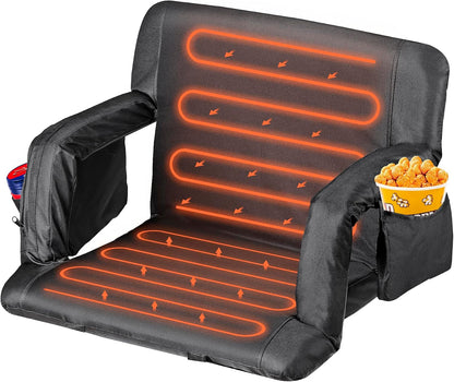 LEMY 20.5"/ 25" Wide Adjustable Stadium Seat for Bleachers Portable Water Resistant Stadium Chair with Back/Arms/Cushion for Outdoor or Indoor