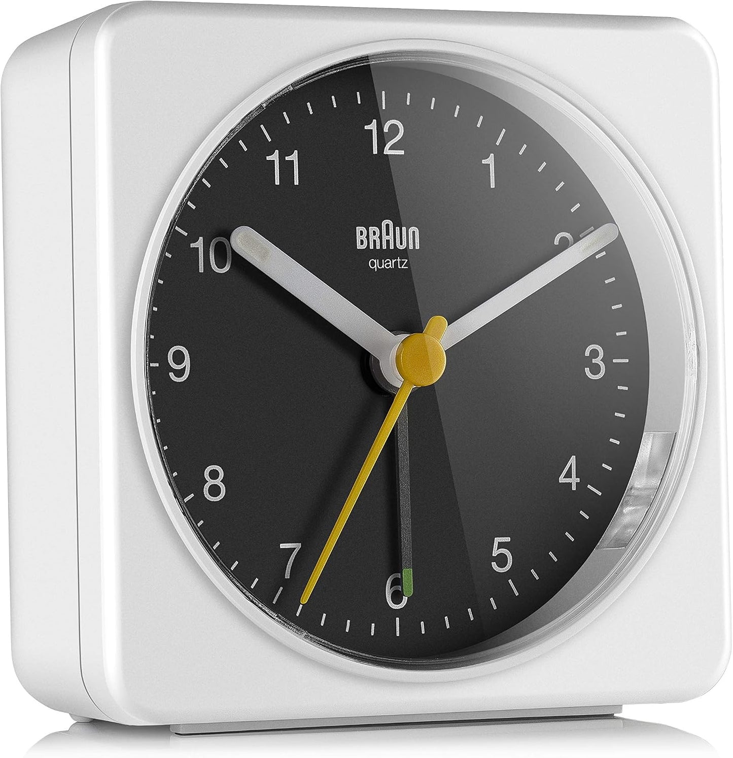 Braun Classic Analogue Alarm Clock with Snooze and Light, Quiet Quartz Sweeping Movement, Crescendo Beep Alarm in White, Model BC03W.