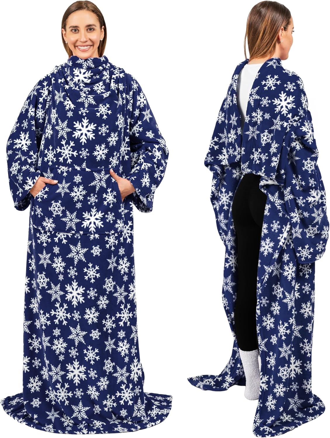 PAVILIA Blanket with Sleeves for Adult Women Men, Soft Warm Wearable Blanket Fleece Wrap Throw, Robe Blanket Gift