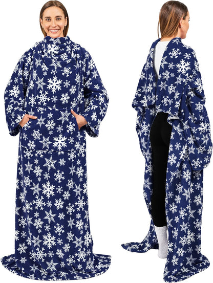 PAVILIA Blanket with Sleeves for Adult Women Men, Soft Warm Wearable Blanket Fleece Wrap Throw, Robe Blanket Gift
