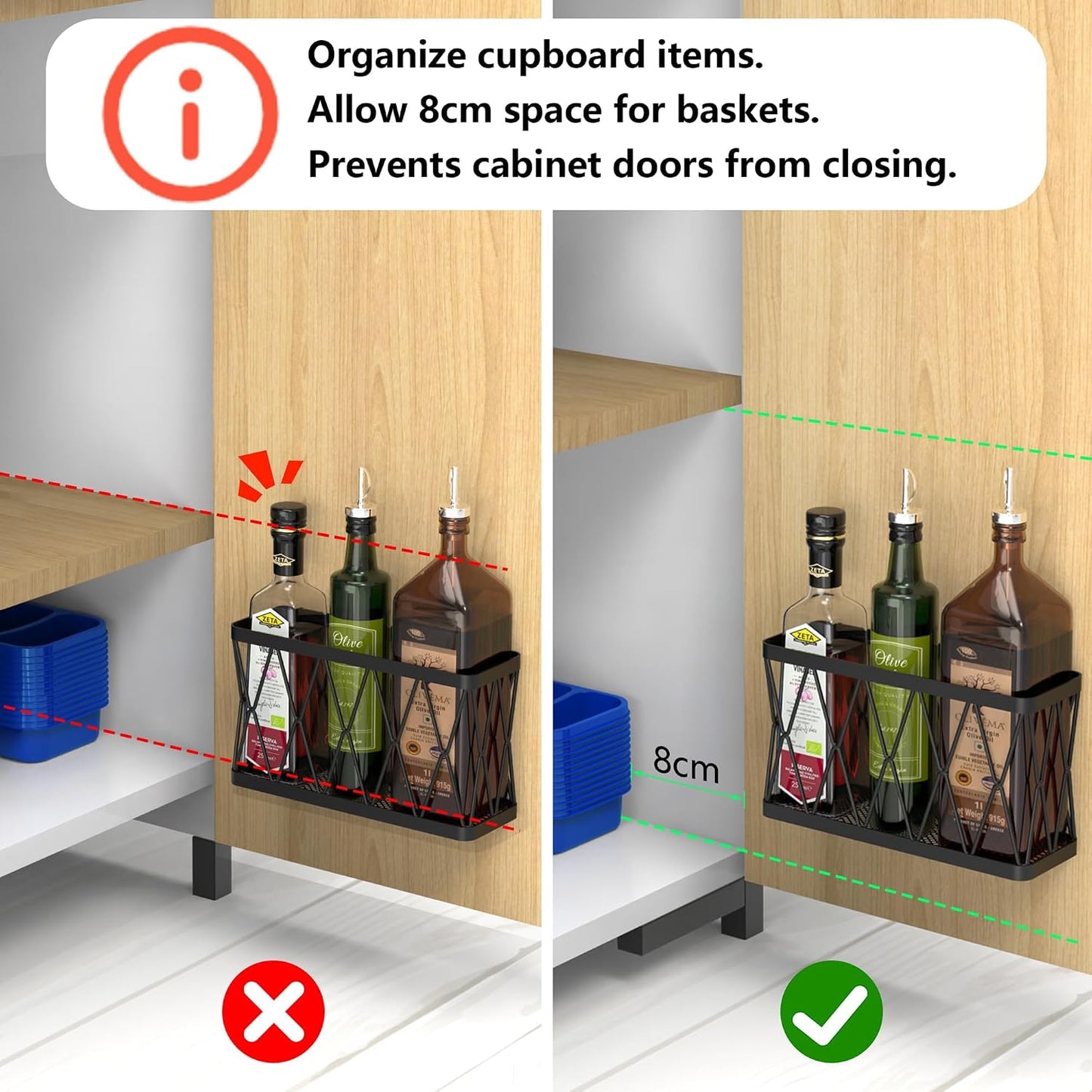 YIGII 3 Pack Adhesive Cabinet Organizer - Pantry Door Organizer Bin Holder for Tupperware Lid Kitchen, Black Stainless Steel