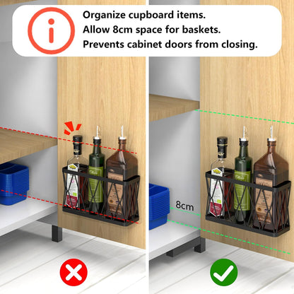 YIGII 3 Pack Adhesive Cabinet Organizer - Pantry Door Organizer Bin Holder for Tupperware Lid Kitchen, Black Stainless Steel