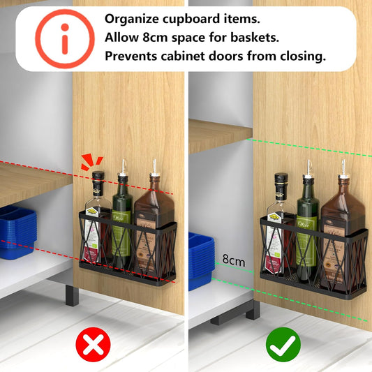 YIGII 3 Pack Adhesive Cabinet Organizer - Pantry Door Organizer Bin Holder for Tupperware Lid Kitchen, Black Stainless Steel