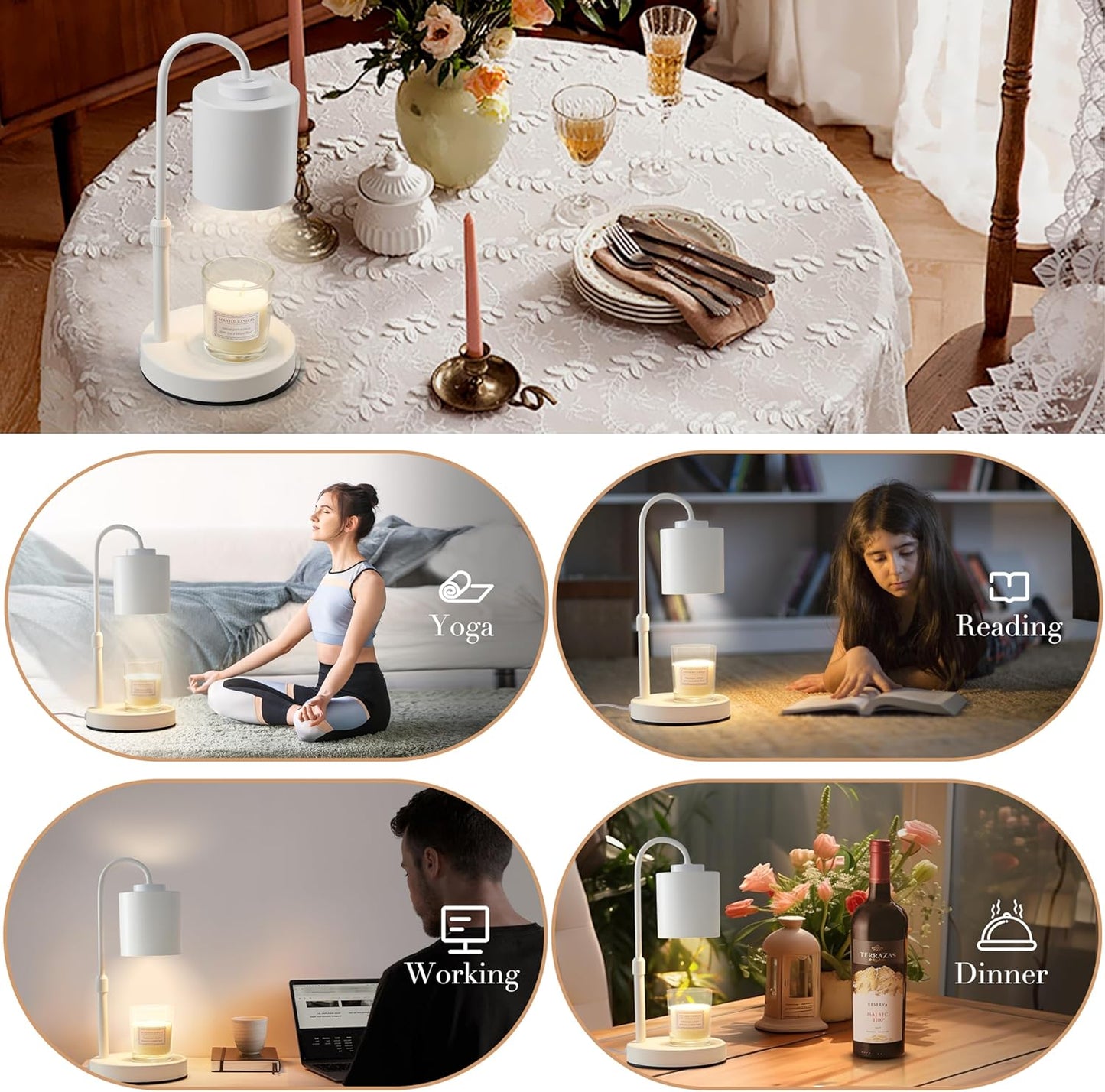 CASTLELIFE Dimmable Candle Warmer Lamp with Timer, Height Adjustable Candle Warmer for Jar Candles, Electric Wax Melt Warmer for Home Decor House Warming Gifts, Birthday Gifts for Women, Black Clear