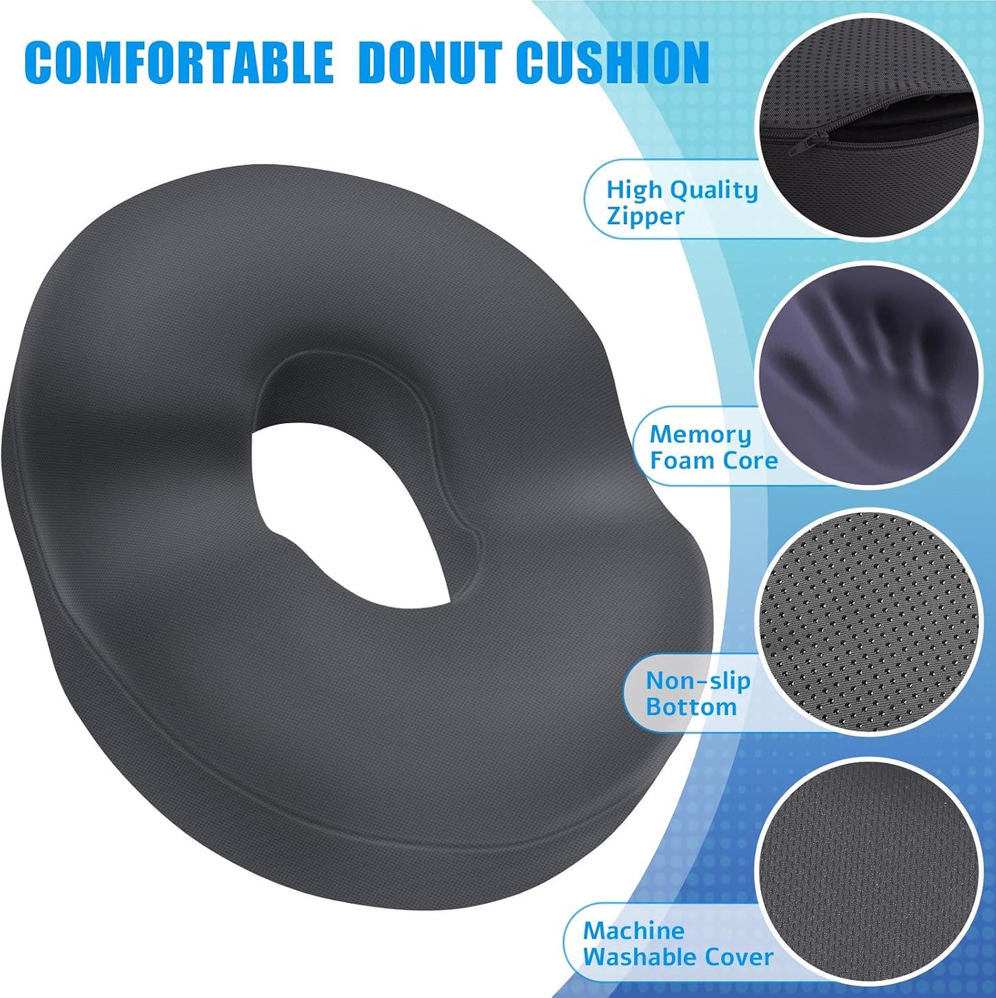 BlissTrends Donut Pillow Seat Cushion, Memory Foam Lifting Cushions(Black) | Donut Chair Cushions for Postpartum Pregnancy & Hemorrhoids,Tailbone Pain Relief Cushion for Office&Home Chairs