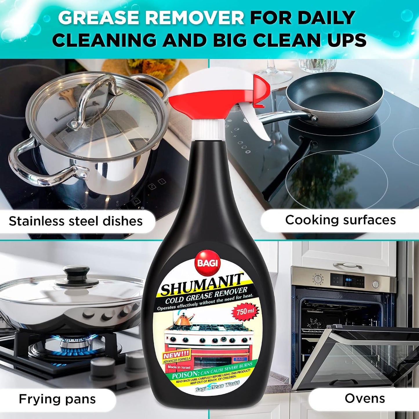 SHUMANIT - Cold Grease Remover. Spray for The immediate Removal of Stubborn and Burnt fats/Grease