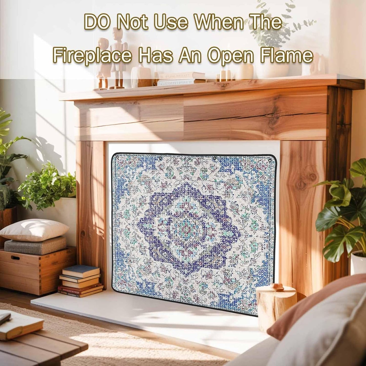 Magnetic Fireplace Cover Grey Medieval Flowers Fireplace Screen Decorative Retro Bohemian Pattern Insulation Fireplace Blocker Save Energy Fireplace Draft Stopper Covers for Living Room 39x32 Inch