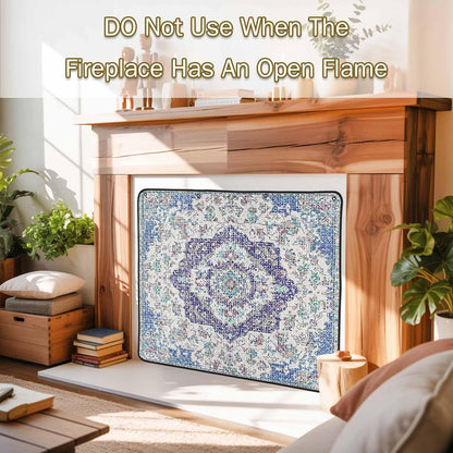 Magnetic Fireplace Cover Grey Medieval Flowers Fireplace Screen Decorative Retro Bohemian Pattern Insulation Fireplace Blocker Save Energy Fireplace Draft Stopper Covers for Living Room 39x32 Inch