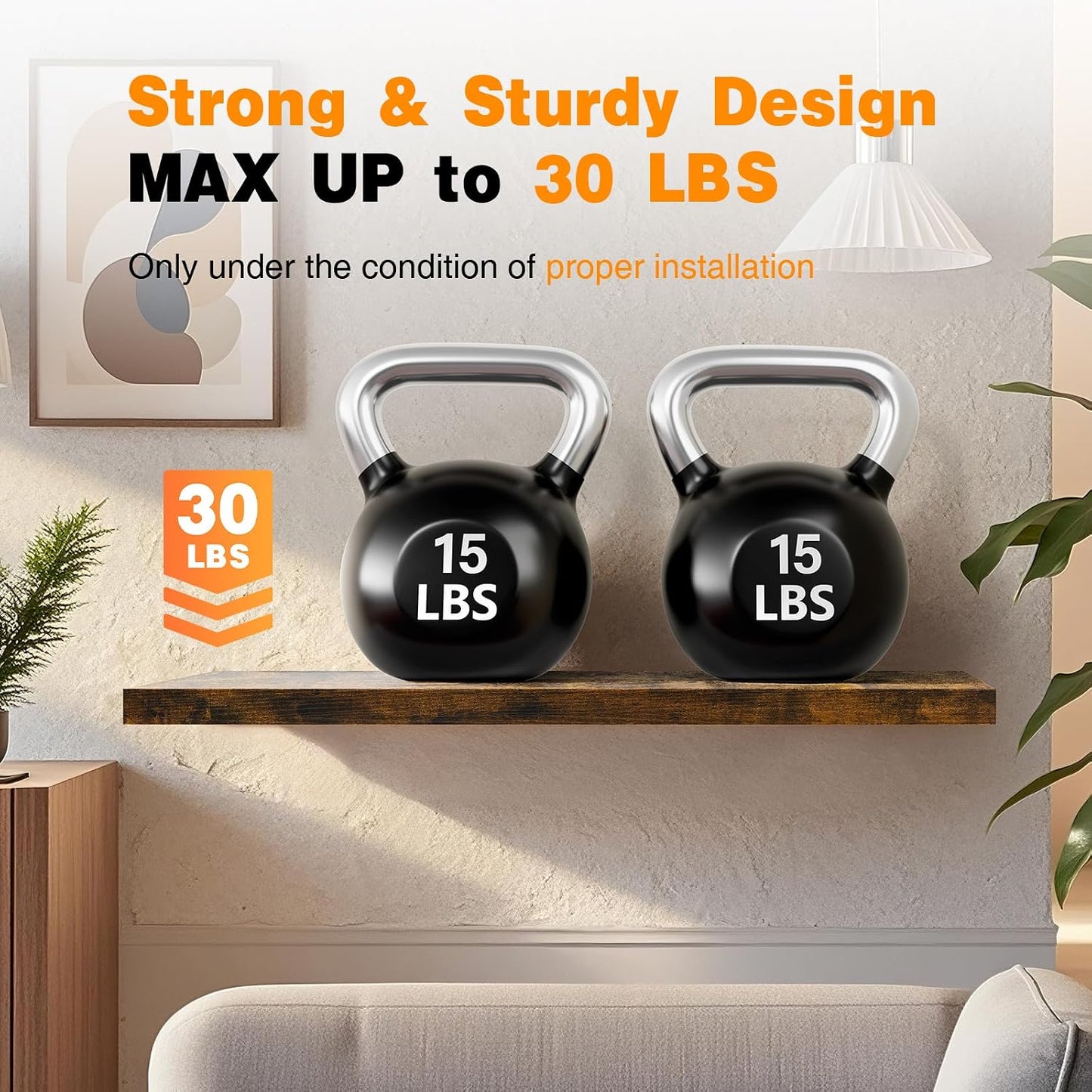 BAYKA Rustic Brown Floating Shelves 22.5in, Set of 2, Wall Mount Wood Shelf | Easy Install, 22lbs Max Load, Hidden Bracket, for Bathroom Bedroom Living Room or Kitchen, Hanging Shelf Book Decor Storage