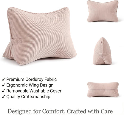 Pat. Pend. Corduroy Lumbar Support Back Pillow for Watching TV, Reading & Gaming, Ergonomic Triangle Support Cushion for Sofa, Armchair & Bed Sitting, Removable Washable Cover, Beige Gray
