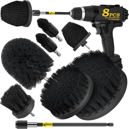 Holikme 8Piece Drill Brush Attachment Set - Power Scrubber Cleaning Kit | Nylon Fibers, Power Scrubber Attachments for Tile, Shower, Floors, Kitchen and Auto Interior Care, Cleaning Tools, Yellow
