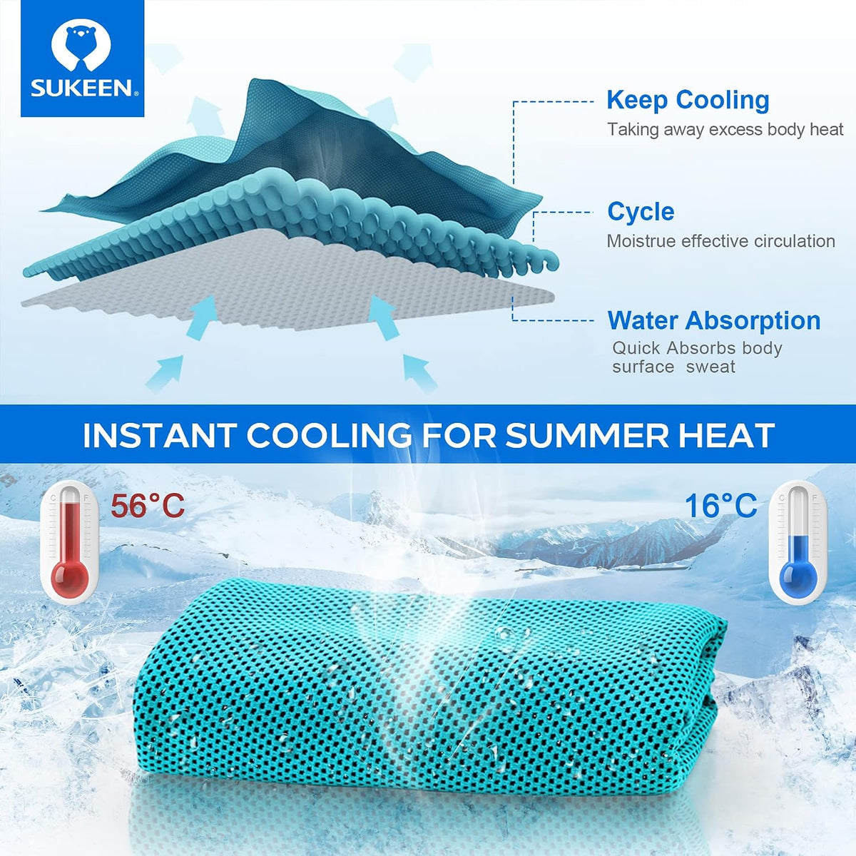 Sukeen 4 Pack Cooling Towels (40"x 12"), Cooling Neck Wraps, Soft Ice Towel