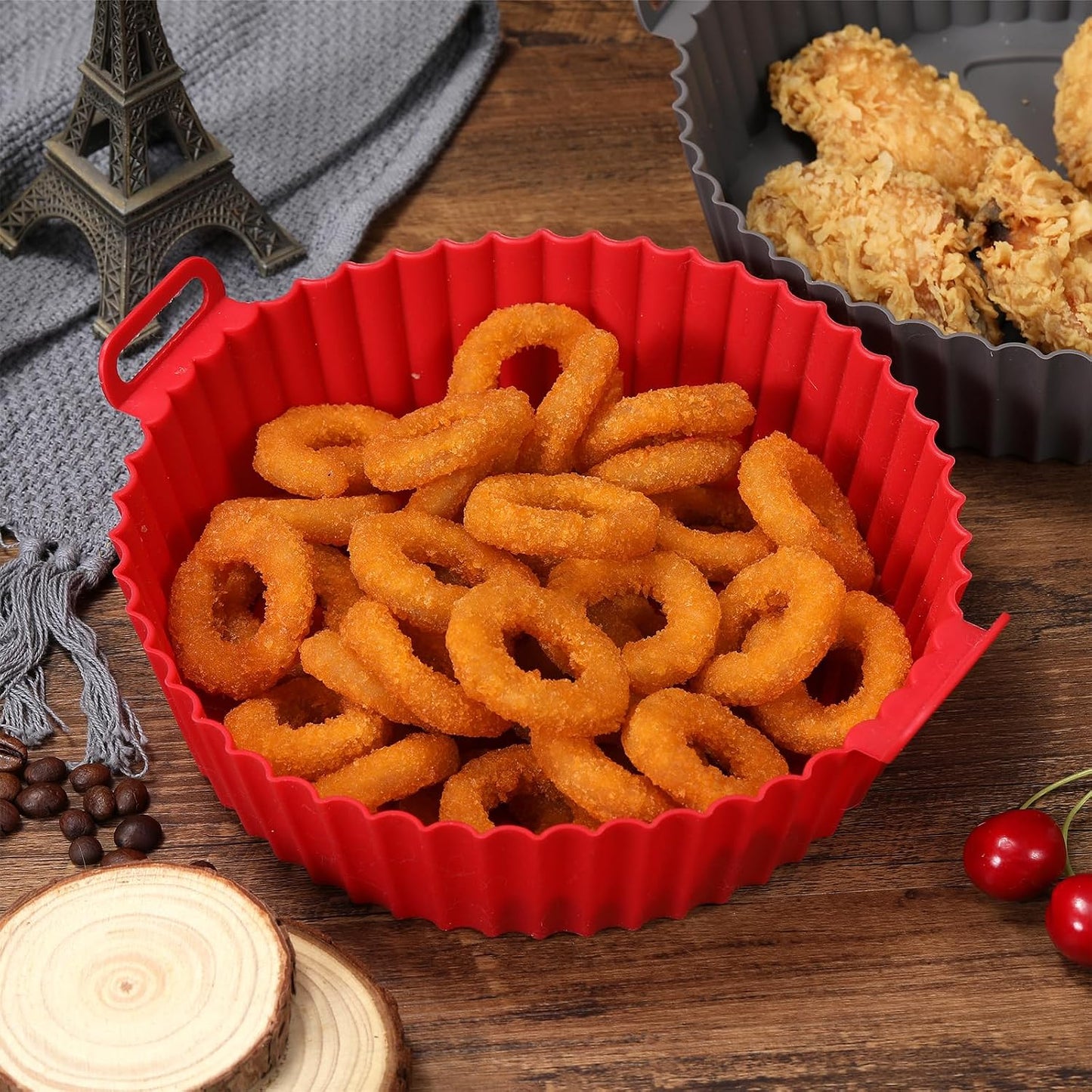 2Pcs Air Fryer Silicone Liners Fit 3-5QT Air fryer, Reusable Food Grade Silicone Air fryer Liners Baking Tray Basket Accessories(Round, 6.5 Inch)