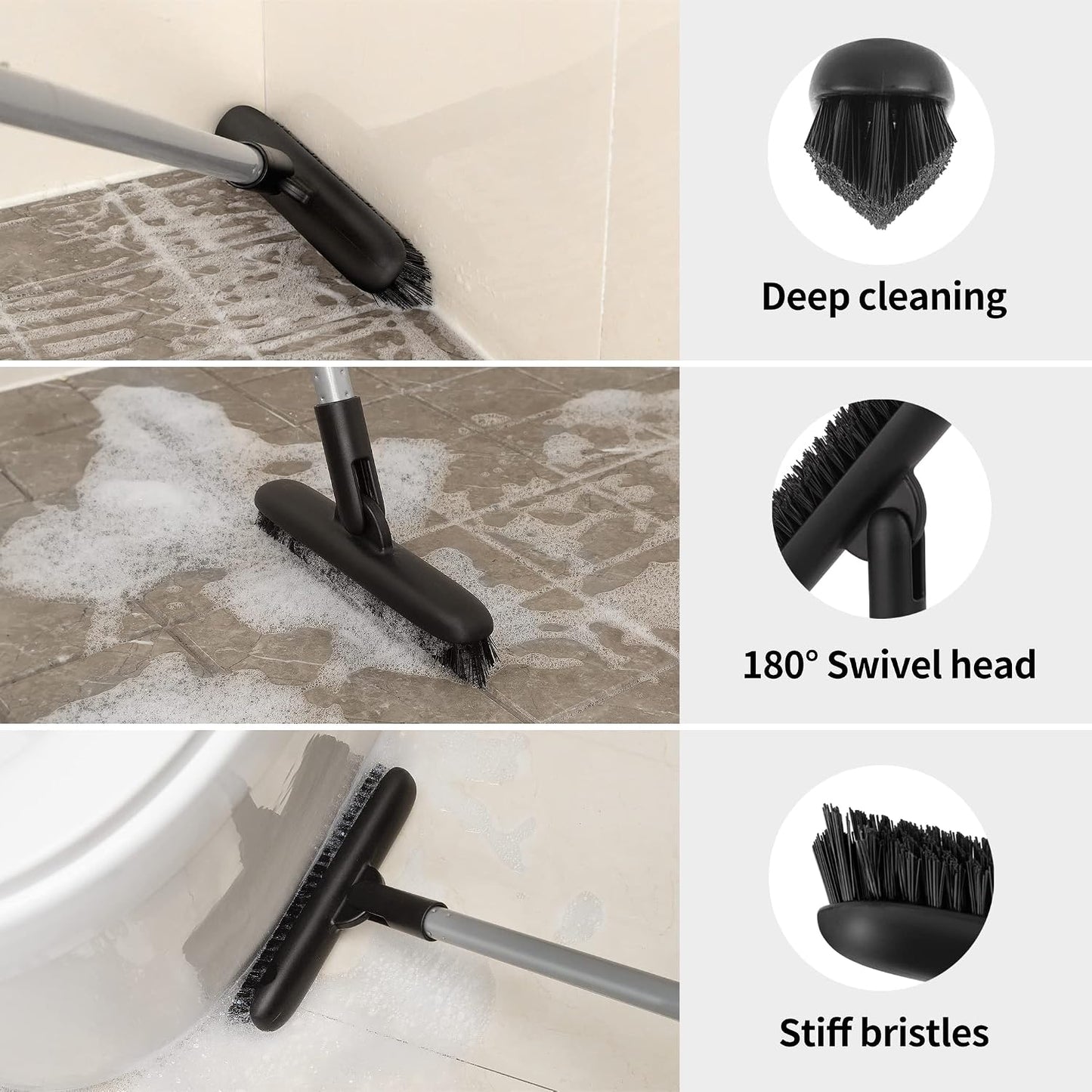 MR.SIGA Heavy Duty Grout Scrub Brush with Long Handle | Shower Floor Scrubber for Cleaning, Tile Scrub Brush with Stiff Bristles