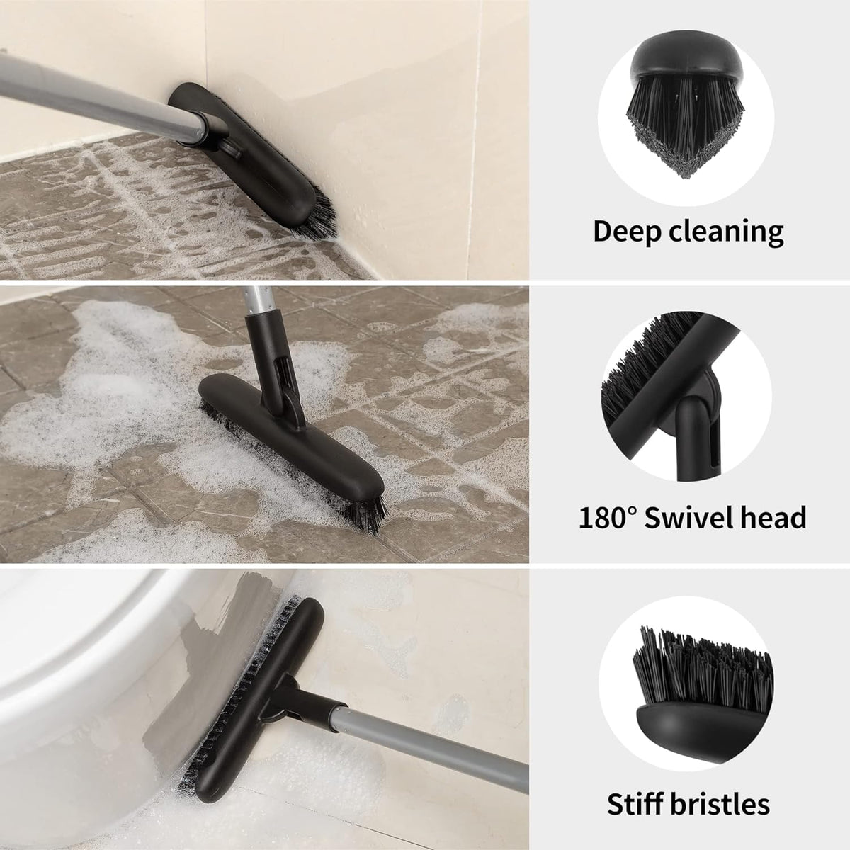 MR.SIGA Heavy Duty Grout Scrub Brush with Long Handle