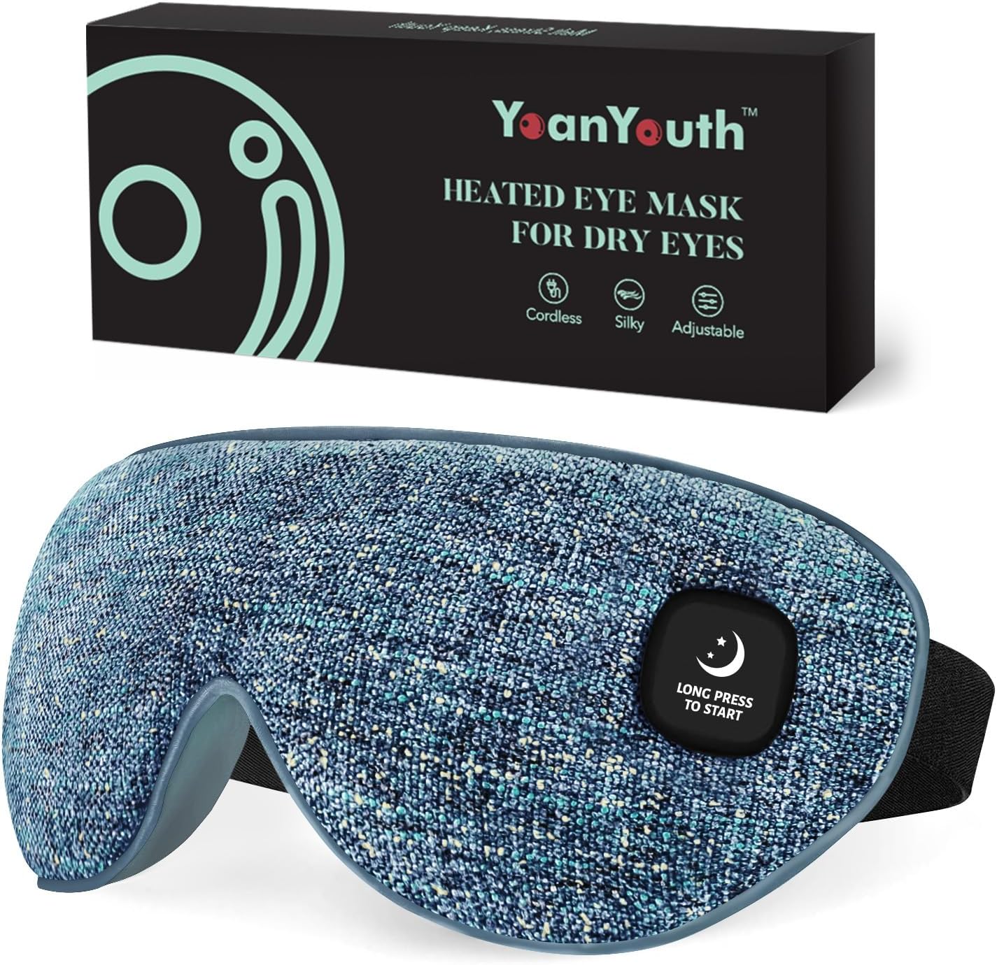 YoanYouth Heated Eye Mask for Dry Eyes, FSA Eligible HSA, Cordless Warm Compress for Eyes, Light Blocking Eye Heating Pad, Styes, Sleep, Cover Washable, Rechargeable, Light Blue