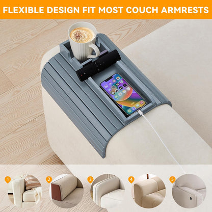 GEHE Bamboo Couch Cup Holder, Anti-Spill Sofa Arm Tray, Natural and Easy to Clean Couch Arm Cup Holder Armrest Tray Perfect for Cups, Beers, Snacks, Remote Control, Drinks