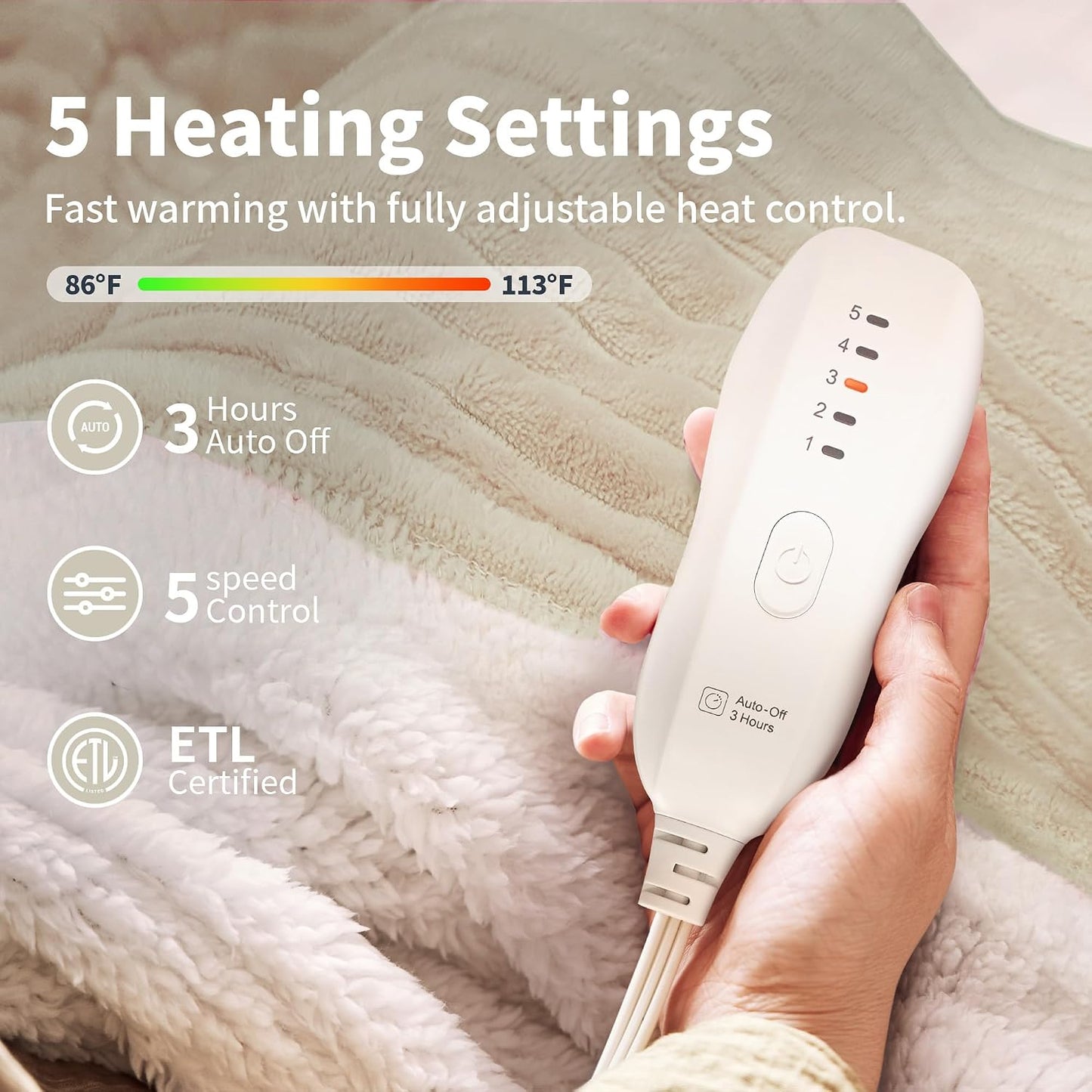 Texciting Heated Blanket 50X60,Soft Electric Blanket,ETL Certified,Grey | Heating Levels,Auto-Off Function,Heated Throw Blanket for Bed,Machine Washable,Gifts for Woman
