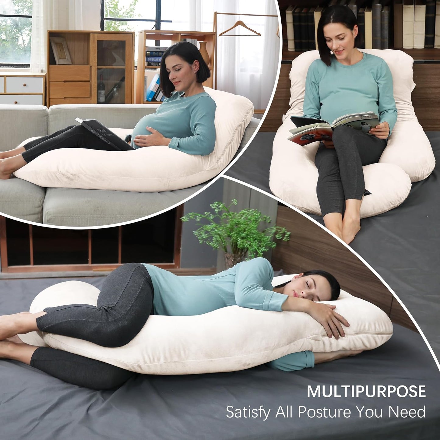 MOON PARK Pregnancy Pillows for Sleeping - 57 Inch U Shaped Full Body Maternity Pillow with Removable Cover - Support for Back, Legs, Belly, Hips - Pregnancy Pillow for Women - Grey
