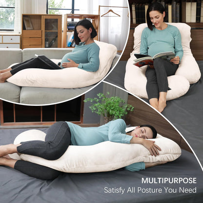 MOON PARK Pregnancy Pillows for Sleeping - 57 Inch U Shaped Full Body Maternity Pillow with Removable Cover - Support for Back, Legs, Belly, Hips - Pregnancy Pillow for Women - Grey