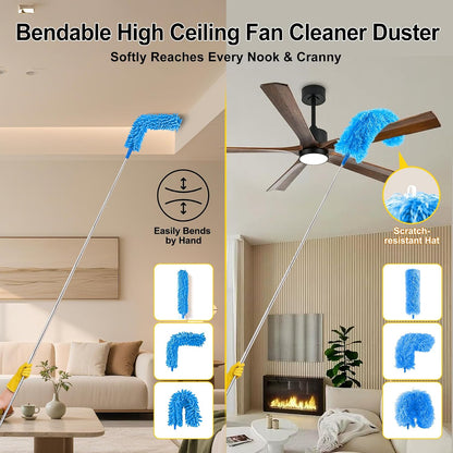 Tiumso Microfiber Feather Duster 5-in-1 Kit, Dusters for Cleaning, Duster with Extension Pole 100 Inches, Cobweb Duster, Microfiber Dusters for High Ceilings and Fans, Blinds, Cars and Furniture