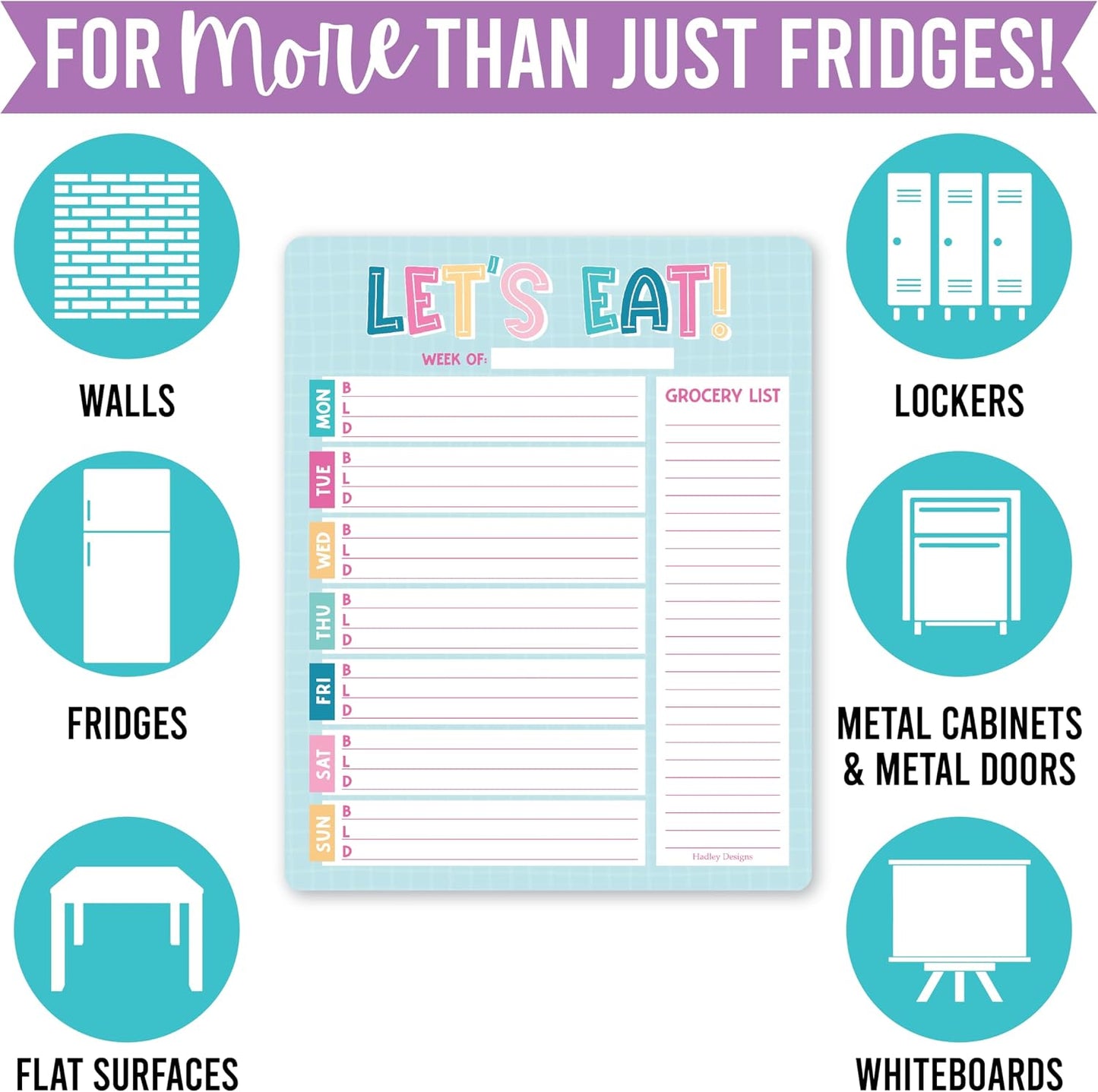 Hadley Designs Weekly Meal Planner for Fridge - Dinner Menu Board for Kitchen, Colorful Weekly Menu Board Dry Erase, Dry Erase Meal Planner for Fridge